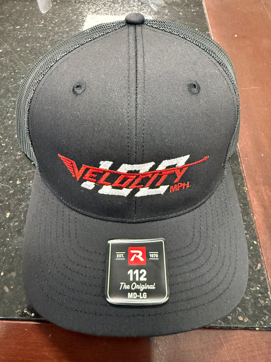 Velocity 100 Red hat with snap back. Trucker-style hat.
