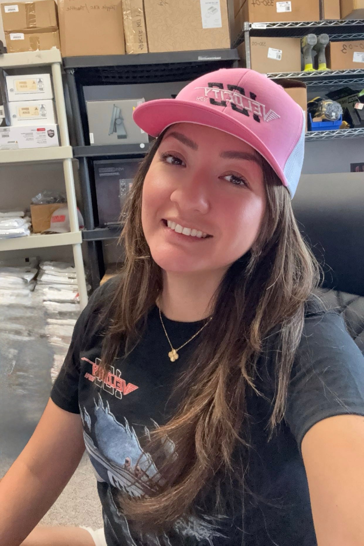 Velocity 100 Red hat with snap back. Trucker-style hat.