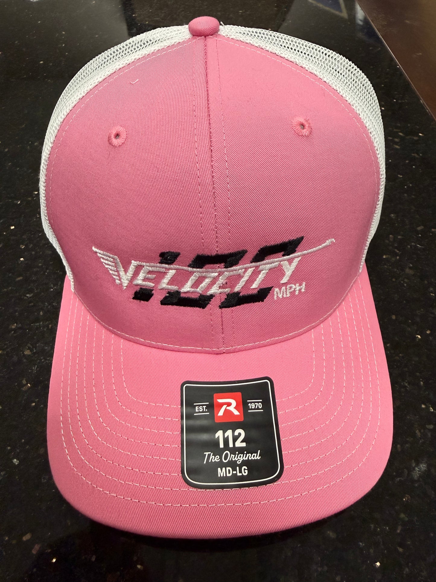 Velocity 100 Red hat with snap back. Trucker-style hat.